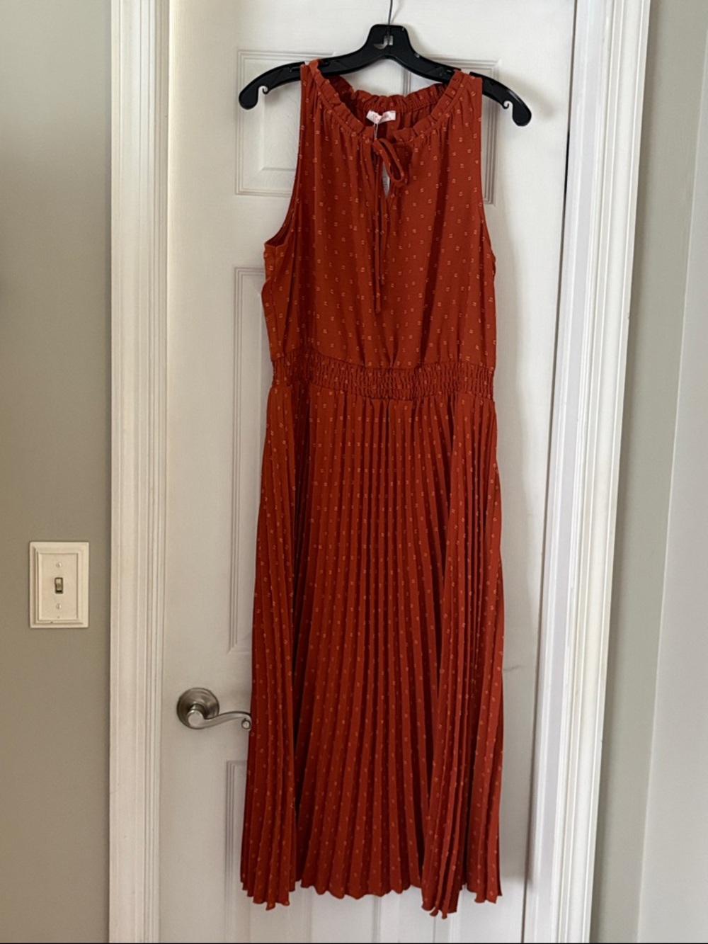 Sleeveless Rust Midi Dress with Pleated Skirt. NWT.  KIRUNDO XL